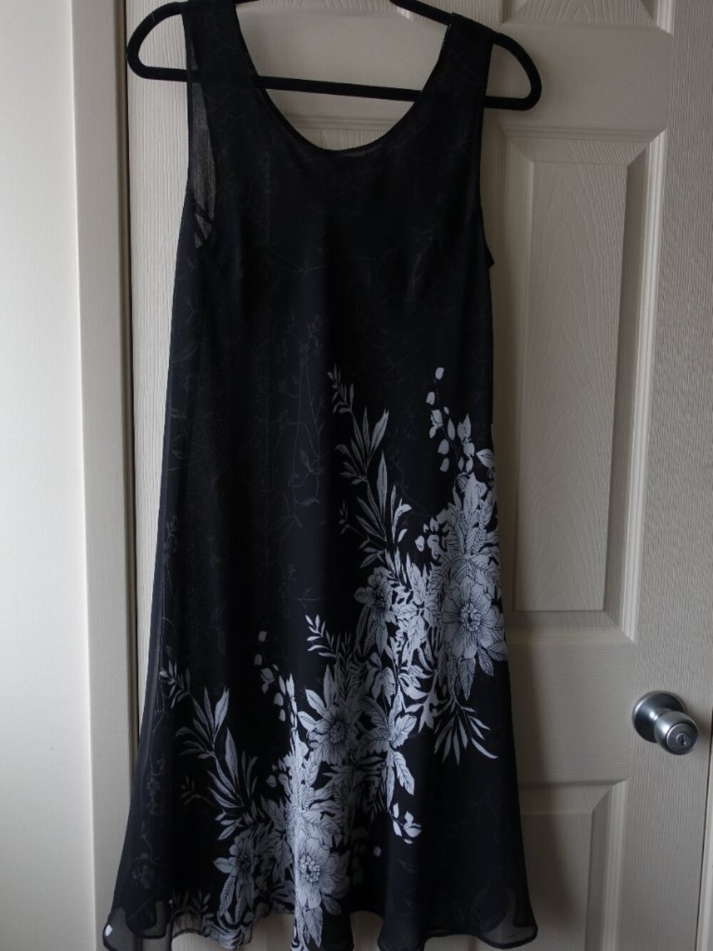 Reversible Black & White Floral Dress with Matching Scarf | Versatile Two-in-One